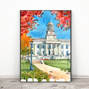 University of Iowa Print, Iowa city Art Watercolor Painting Print, UIowa wall art