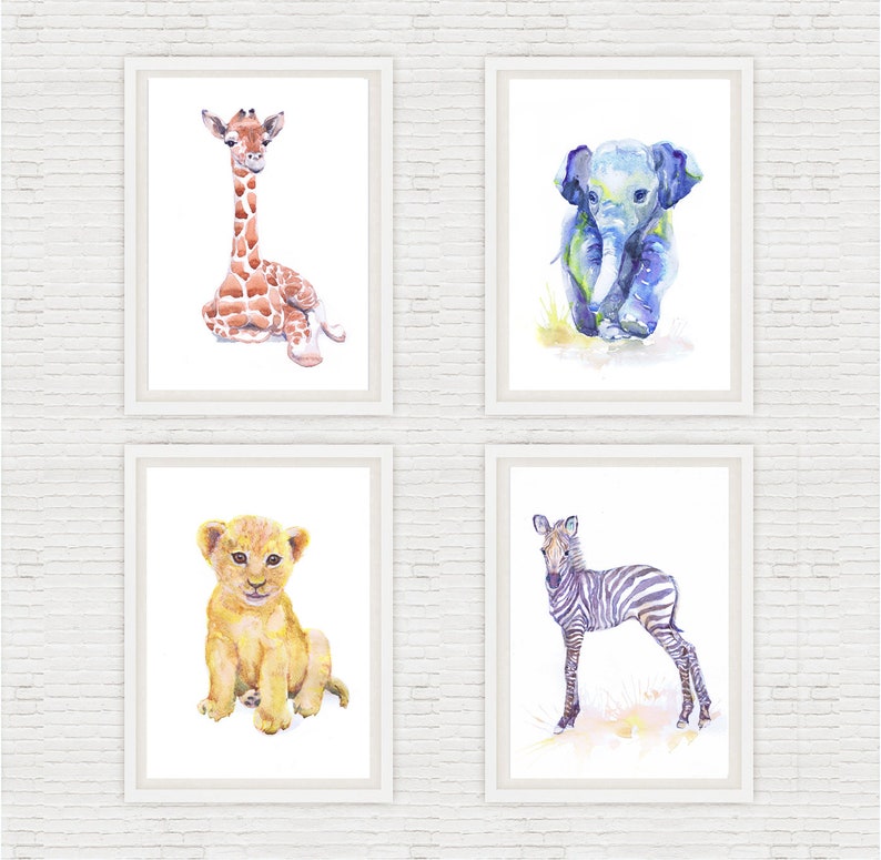 Baby Elephant Art, Aquarelle, Baby Boy Nursery Decor, Fille, Elephant Print, Art mural, bébé Idées cadeaux, Animal Prints Aquarelle image 7