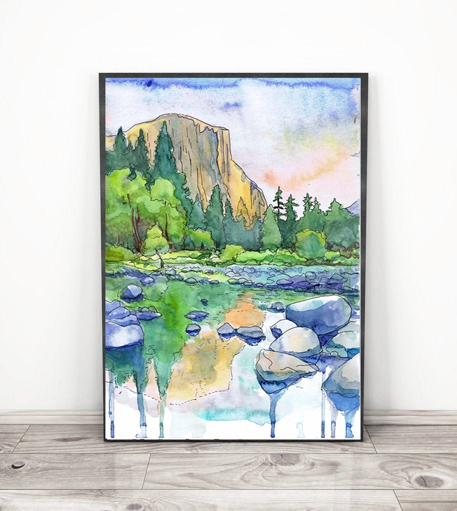 Yosemite Poster National park Art Travel Print Aquarel schilderij, Wandelen  kunst aan de muur - Etsy Nederland
