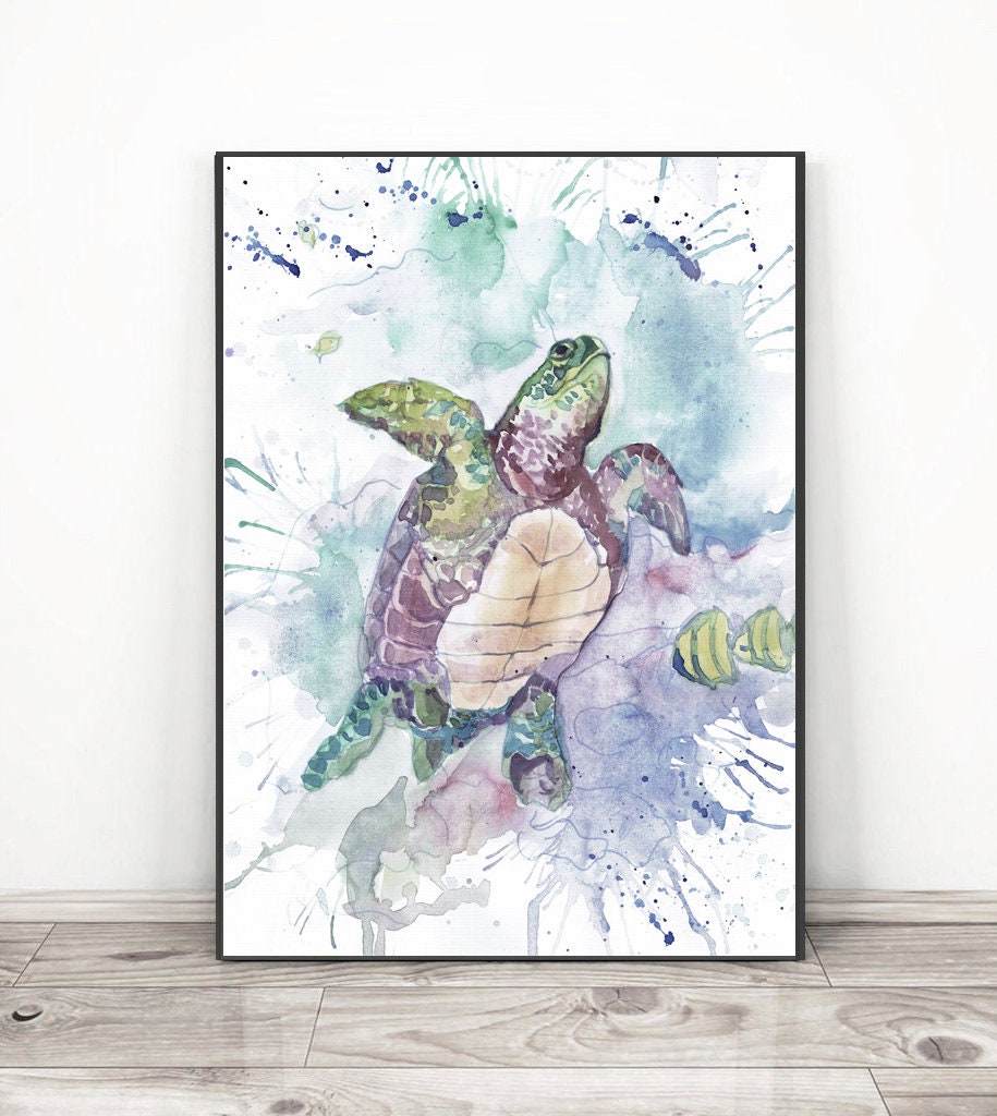 Sea turtle painting Ocean Nursery Watercolor Painting sea | Etsy