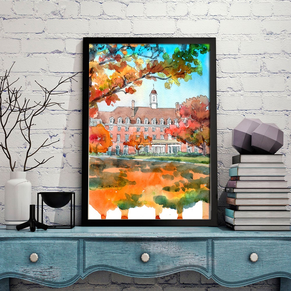 University of Illinois Art Print, UIUC Watercolor Painting , Urbana ...