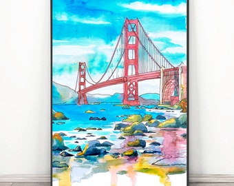 Golden Gate Bridge Watercolor Painting: San Francisco Art Print