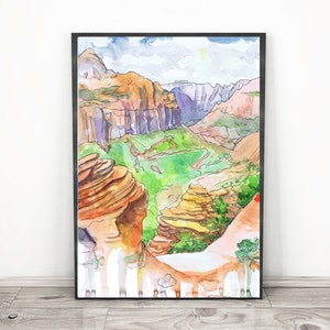 Peinture du parc national de Zion, Utah, impression d&#39;art aquarelle