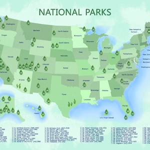 National Park Printable Map With Checklist, US Map Poster - Etsy