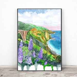 Big Sur Wall Art, Watercolor Painting, Seascape Print,  California Coast Landscape Poster by Valentina Ra