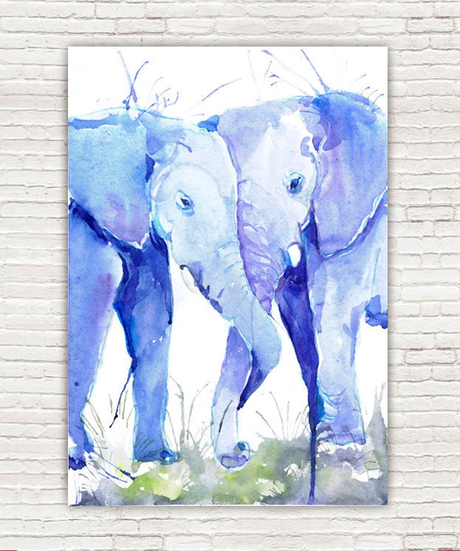 Blue Elephant Decor Nursery Wall Art Watercolor Painting Etsy