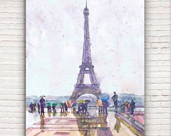 Paris Eiffel Tower Watercolor Print: Autumn Cityscape Art