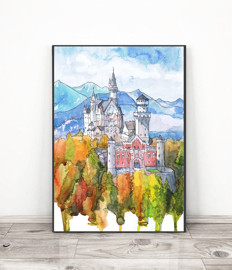 Peck Pinon ノイシュヴァンシュタイン城　油絵　絵画　大型サイズ ノイシュヴァンシュタイン城の絵画、城壁アート ヨーロッパ - ドイツ