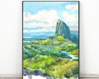 Colombia Art Print Guatape Watercolor landscape  Painting, Latin America Wall Art, Travel poster Gifts for travelers