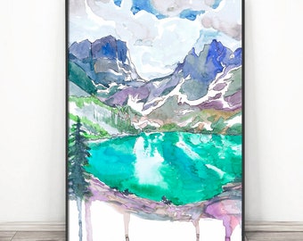 Rocky Mountain Art Colorado National park Print from Original Watercolor Painting by Valentina Ra