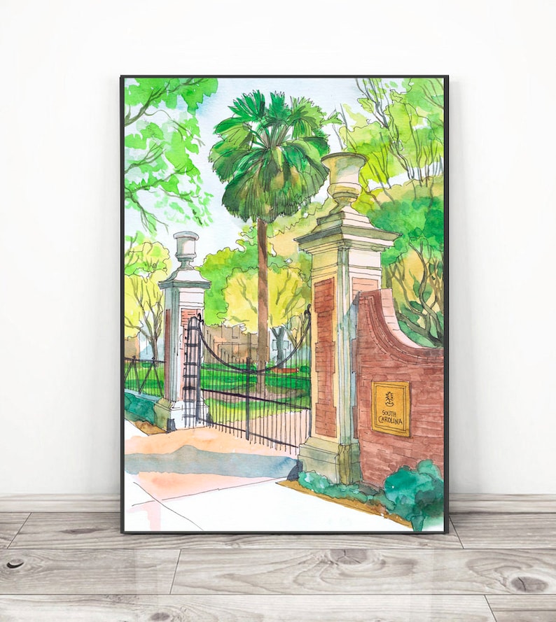 University of South Carolina Art, USC Watercolor Painting , Columbia graduation print Rainbow