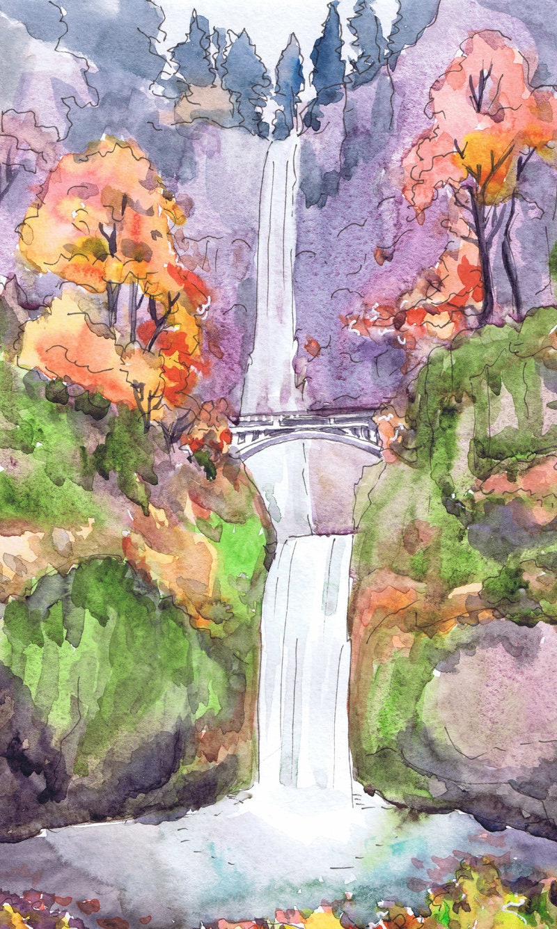 絵画 Mountain waterfall Vintage Oil Painting Art Waterfall Mountain Landscape Signed