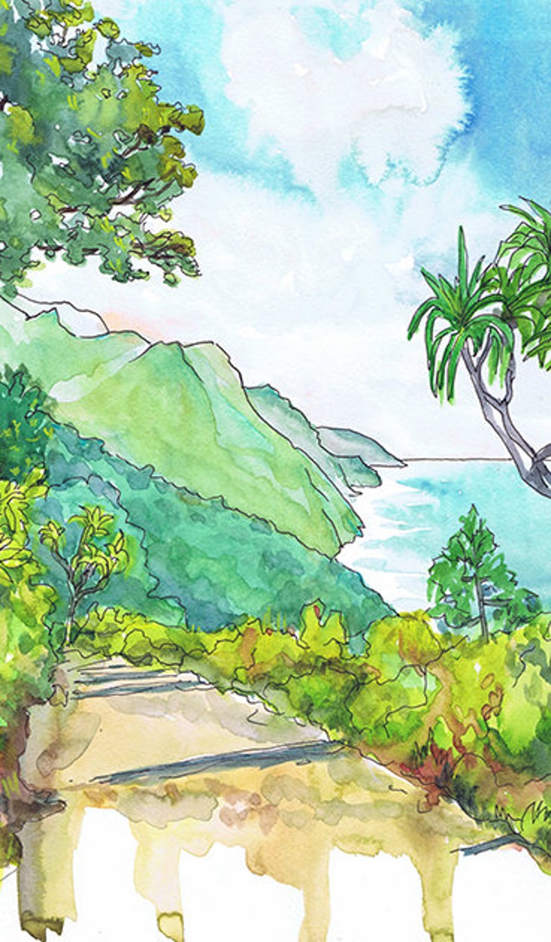 Kauai Art Hawaii Wall Art Coastal Beach Print Watercolor Etsy