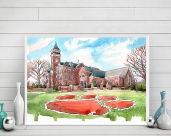 Clemson university Art Print Painting, Tillman Hall Watercolor Poster, Graduation gift , South Carolina wall art