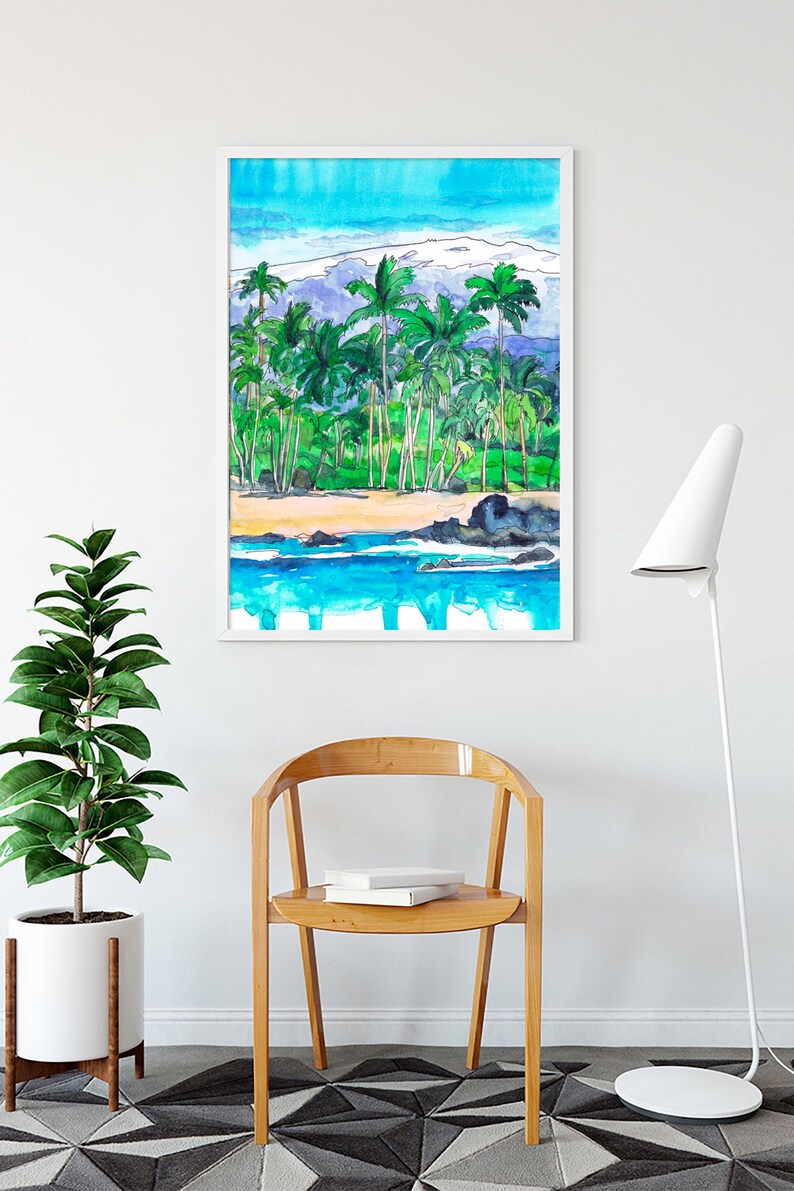 Mauna Kea Hawaii Wall Art Print Coastal Watercolor - Etsy