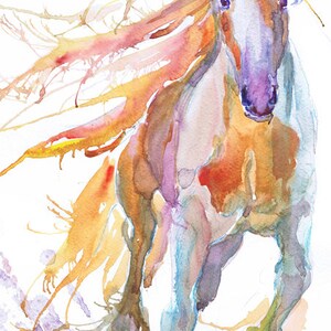 Aquarelle Cheval Peinture Impression, Cadeau pour amoureux des chevaux, Art mural équestre, Art du cheval sauvage, Equine image 5