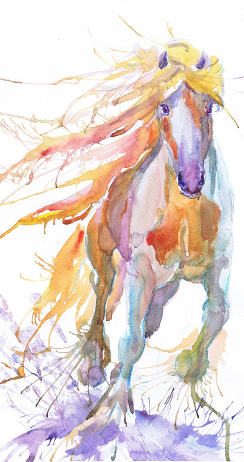 Aquarelle Cheval Peinture Impression, Cadeau pour amoureux des chevaux, Art mural équestre, Art du cheval sauvage, Equine image 5