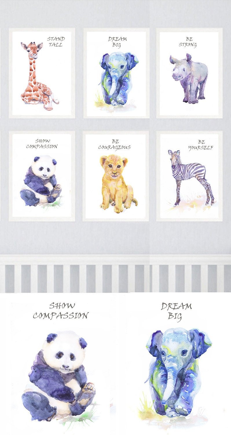 Baby Animals Nursery Set of 3 prints Watercolor painting Boy Etsy