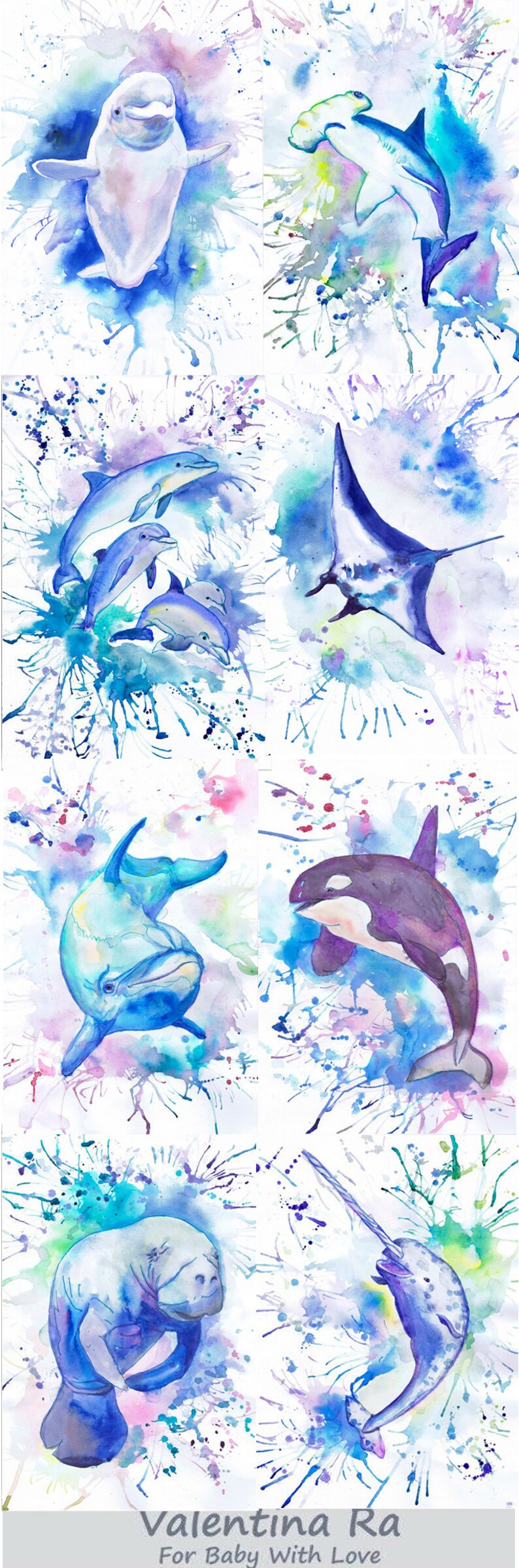 Beluga Whale Print Ocean Nursery Animal Art Watercolor | Etsy