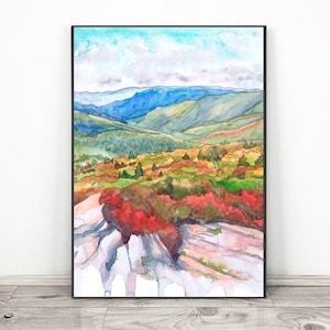 Blue Ridge Mountain Wall Art  Watercolor Landscape Painting Oregon Print  Appalachian trail , hiking decor