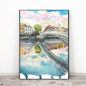 Dublin Print Irish Art Ireland Painting Watercolor, Ha&#39;penny Bridge Art Print , Dublin travel poster