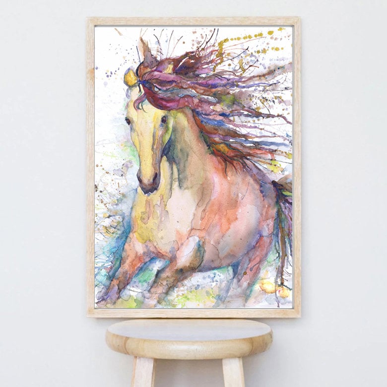 馬　水彩画 馬の水彩画：馬術美術プリント - Etsy 日本