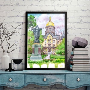 Notre Dame University Art Print, Gold Dome graduation Watercolor print, Indiana, wall art image 6