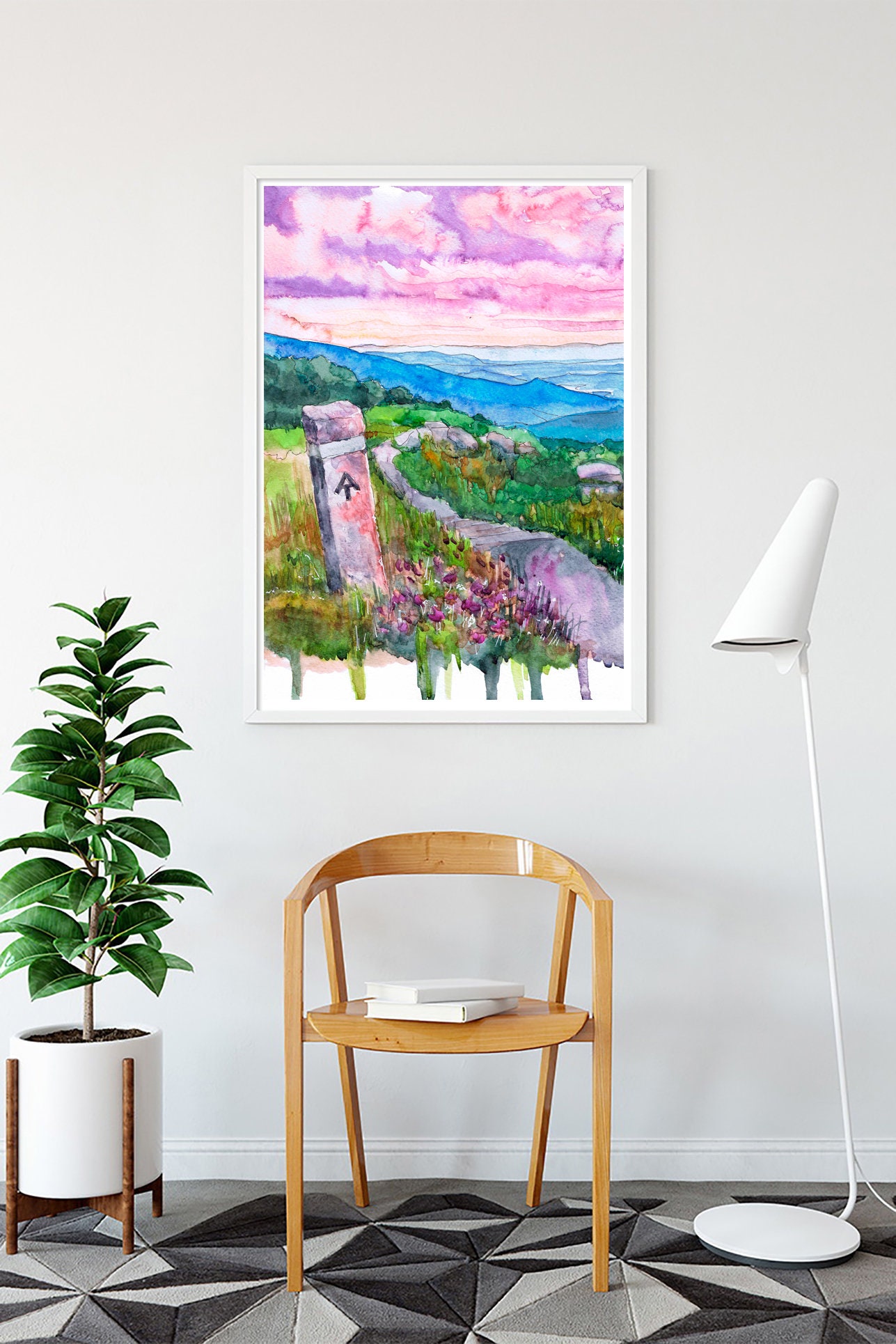 Appalachian Trail Blue Ridge Mountain Wall Art Watercolor Etsy