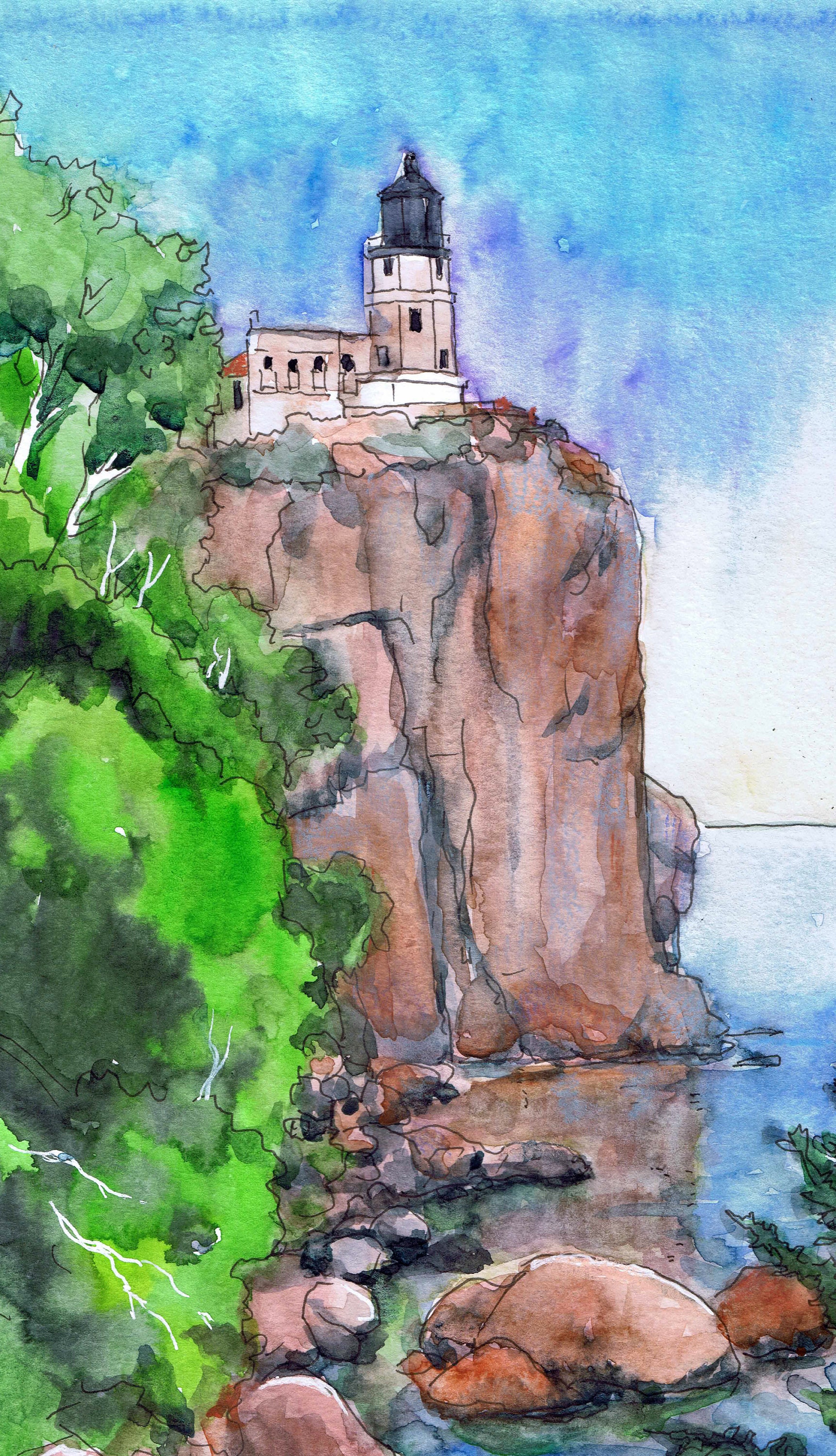 Lake Superior Art Split Rock Lighthouse Watercolor Painting Etsy