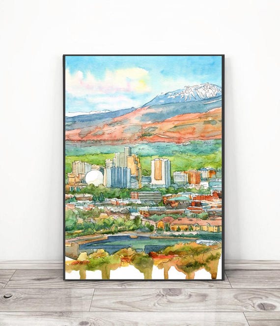リノ NV アートプリント スカイライン、ネバダ ウォールアート 都市