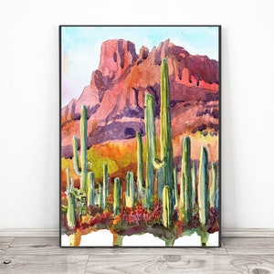 Arizona Art Watercolor Painting Print, Sedona  Hiking wall art,  Oak Creek Canyon Red Rocks Travel Poster