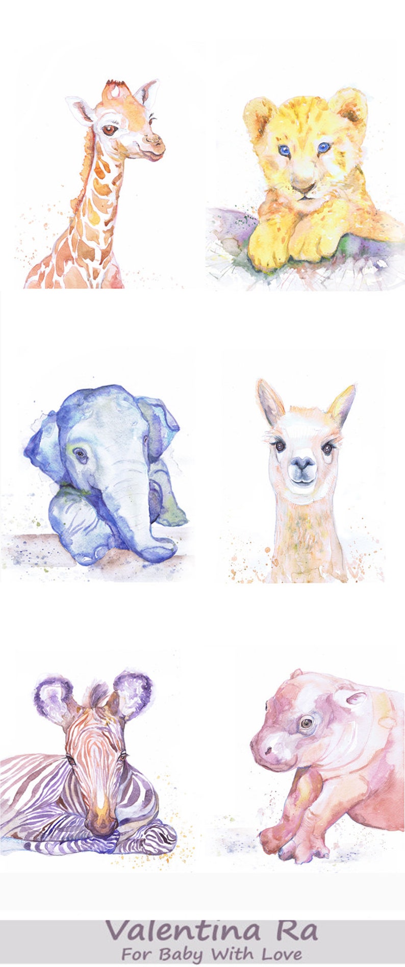 Baby Animals Nursery Wall art Art Set of 6 Prints Watercolor | Etsy