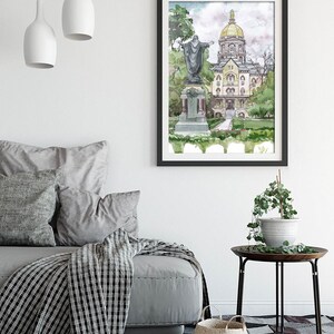 Notre Dame University Art Print, Gold Dome graduation Watercolor print, Indiana, wall art image 4