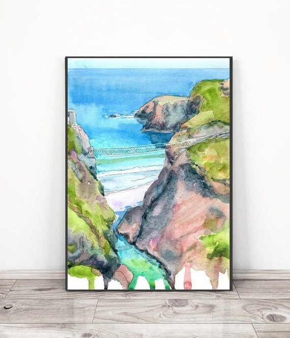 北アイルランドの絵画 水彩風景画、バリントイとキャリック・ア
