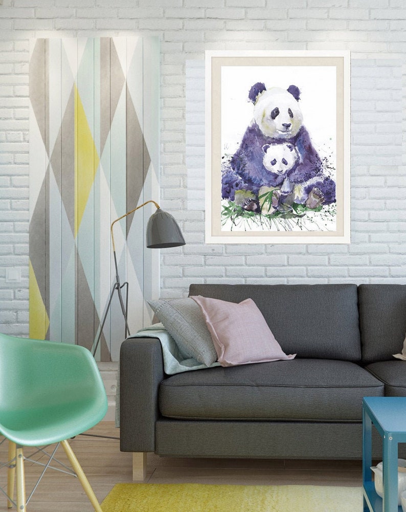 Mom and baby bear Nursery Wall Art by Valentina Ra Mama Panda Bear Print Watercolor Painting