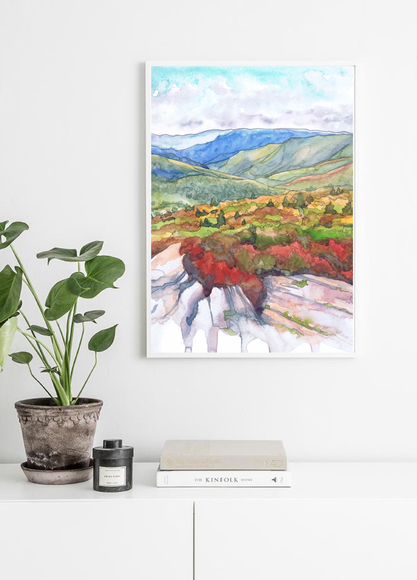 Blue Ridge Mountain Wall Art Watercolor Landscape Painting Etsy