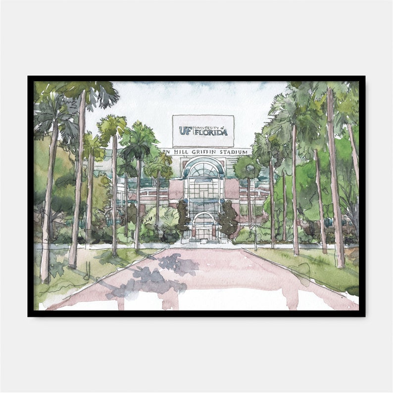 University of Florida Art, akvarellmålning av stadion, väggkonst från University of Florida bild 2