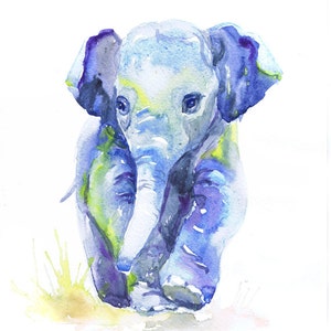 Baby Elephant Art, Watercolor Painting, Baby Boy Nursery Decor, Girl, Elephant Print, Wall art, baby Gift ideas, Animal Prints Watercolour image 1