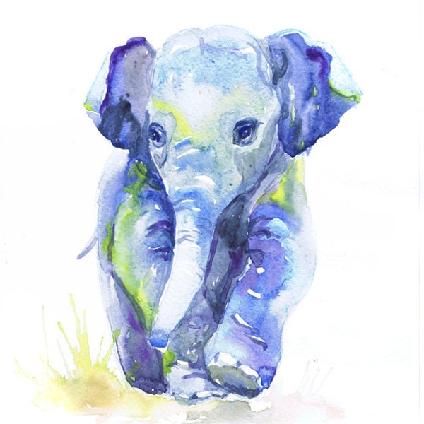 Baby Elephant Art, Watercolor Painting, Baby Boy Nursery Decor, Girl, Elephant Print, Wall art, baby Gift ideas, Animal Prints Watercolour
