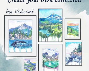 モンブラン山のアートプリント、シャモニーの水彩画、フランスアルプス