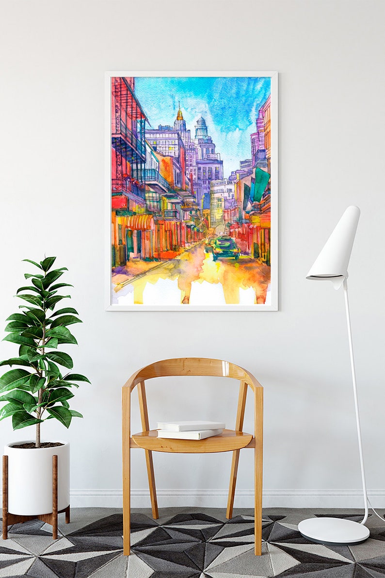 New Orleans Skyline Art Print, City Art Watercolor Painting Landscape, Louisiana Cityscape Wall art image 7