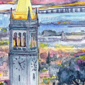 University of California, Berkeley Art Print, Watercolor Painting , UC Berkeley Abstract Cityscape, Graduation gift image 3