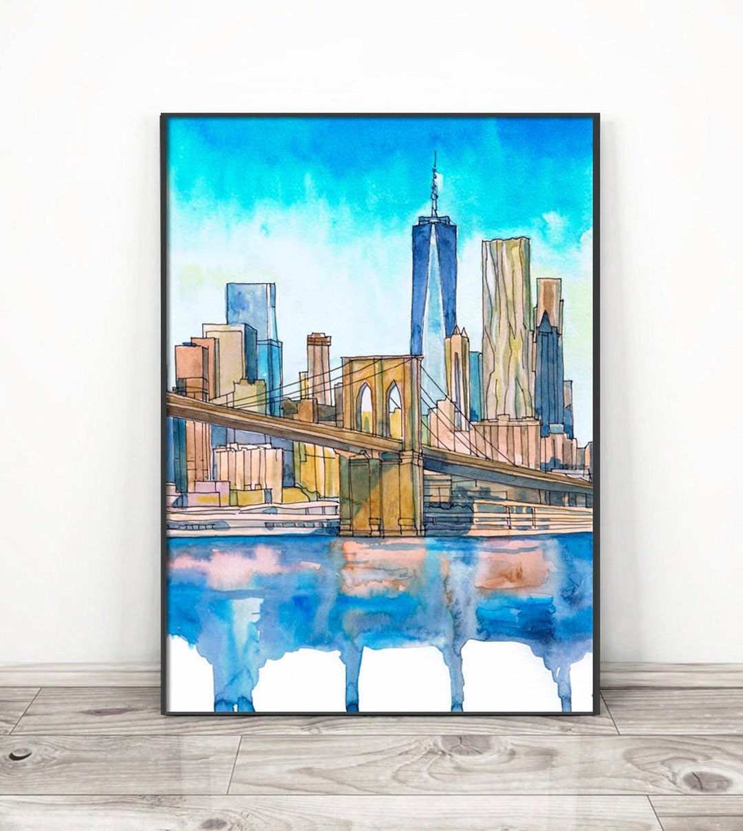 NYC Wall Art - New York Skyline - Watercolor Cityscape Landscape ...