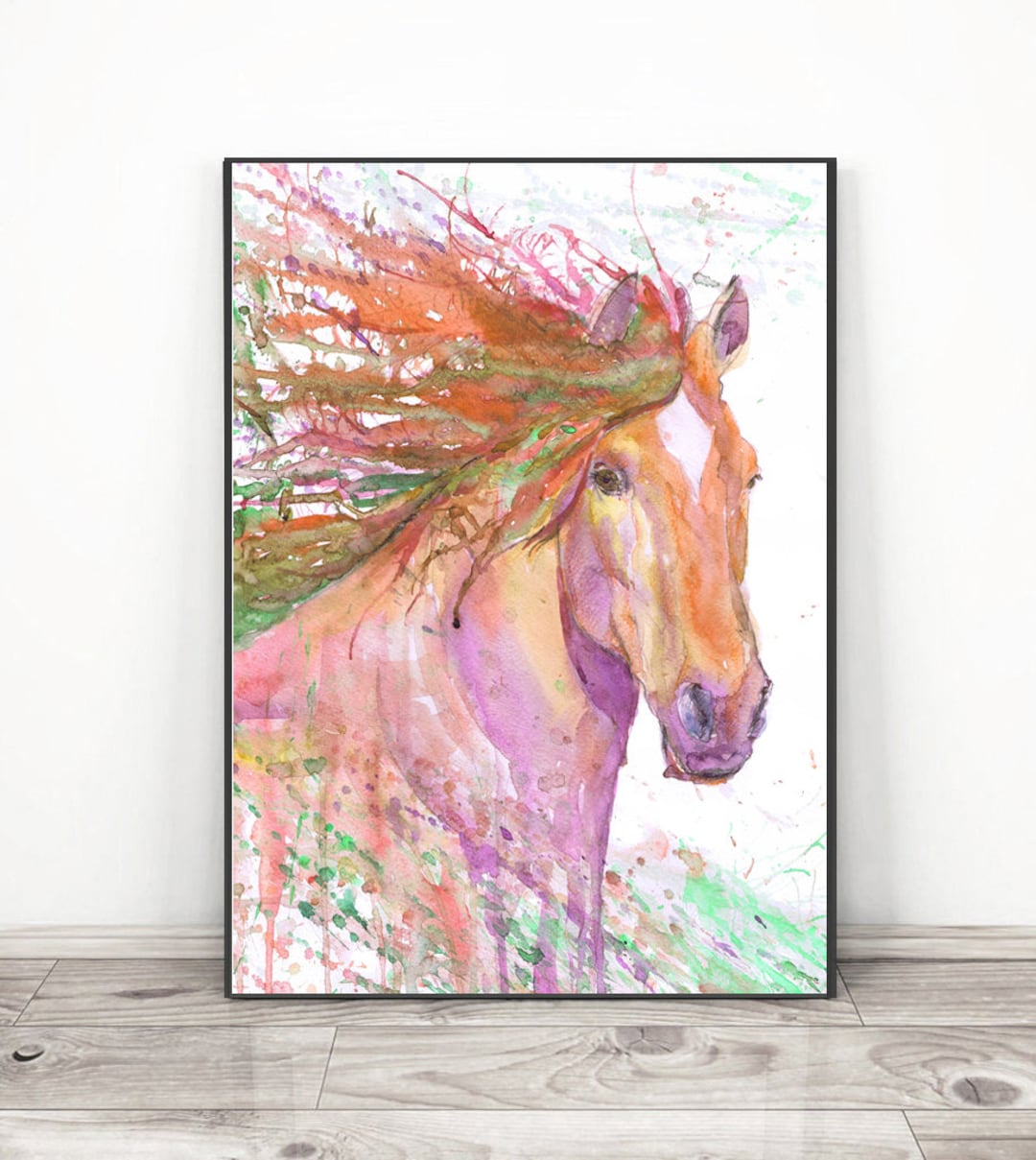 Red Horse Art Print Watercolor Painting, Equine Art Equestrian Gifts