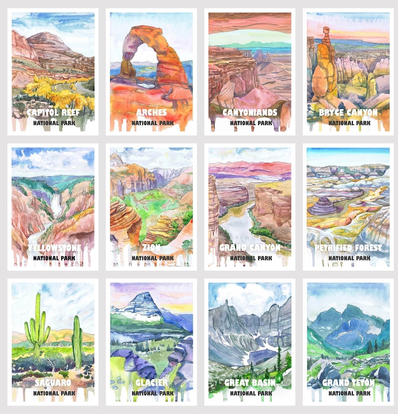 National Parks Postcard Set 12 Postcrossing Art Post Cards Etsy