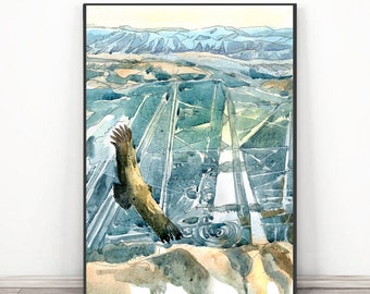 Nazca-lijnen Peru Art Print, aquarel, skyline, landschap - reisposter Earth power Sacred Site print