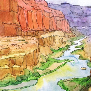 Grand canyon Art Print National park Poster, Travel Arizona Painting Watercolor landscape, Hiking wall art by Valentina Ra image 3