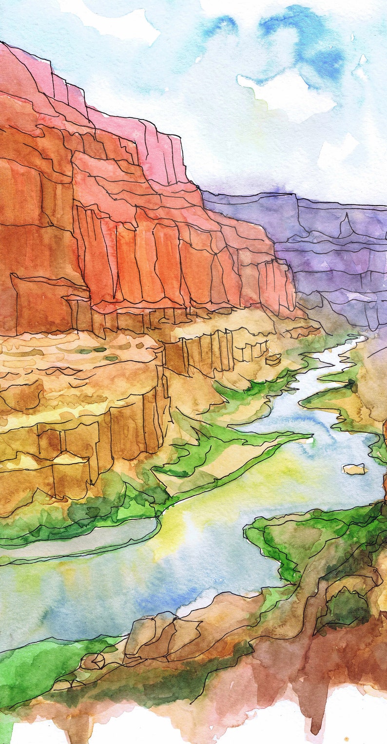 Grand canyon Art Print National park Poster, Reizen Arizona Schilderij Aquarel landschap, Wandelen kunst aan de muur door Valentina Ra afbeelding 3