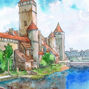 Château de sorcière Art Set de 3 estampes Fantastique Ville Art, Paysage fantastique Aquarelle Peinture Jeu Décor Voyage Imprimer Affiches de Jeux Vidéo image 5