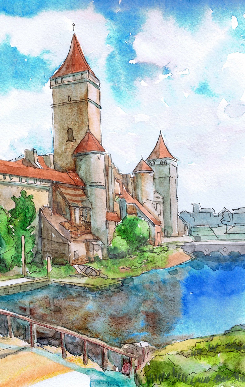 Château de sorcière Art Set de 3 estampes Fantastique Ville Art, Paysage fantastique Aquarelle Peinture Jeu Décor Voyage Imprimer Affiches de Jeux Vidéo image 5